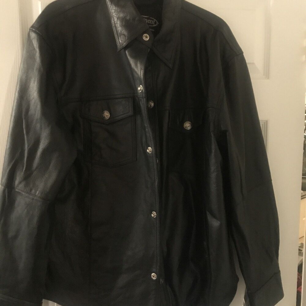 Xelement XS908B Men's 'Nickel' Black Casual Leather Shirt with Vintage Buffalo L